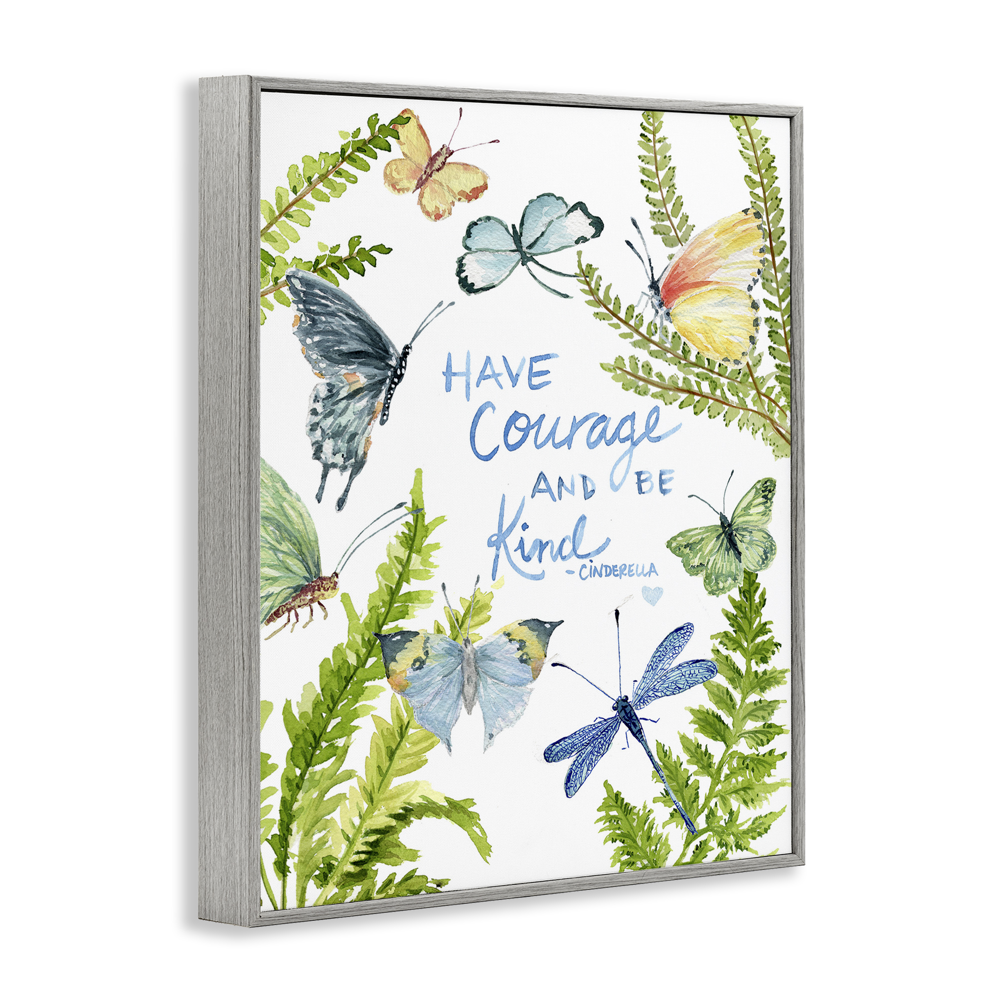 Stupell Industries Courage & Kindness Phrase Animals & Insects Painting Gray Framed Art Print Wall Art, 11 x 14