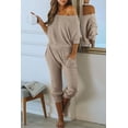 thumbnail image 6 of PRETTYGARDEN Women's 2 Piece Ribbed Tracksuit Outfits Off Shoulder Long Sleeve Pullover Lounge Pants with Pockets, 6 of 9
