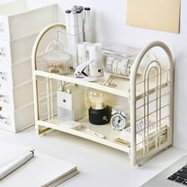 2 Tier Desktop Storage Rack Organizer Kitchen Bathroom Office Dorm Spice Rack Cosmetic Stationery Holder Display Shelf White Pink Beige Black
