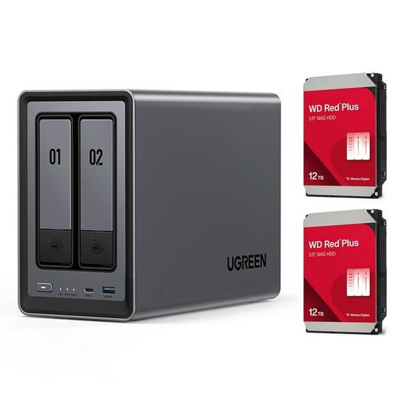 WD NASync DXP2800 2-Bay NAS Enclosure, Bundle with 2x WD Red Plus 12TB 3.5" SATA III Internal NAS Hard Drive