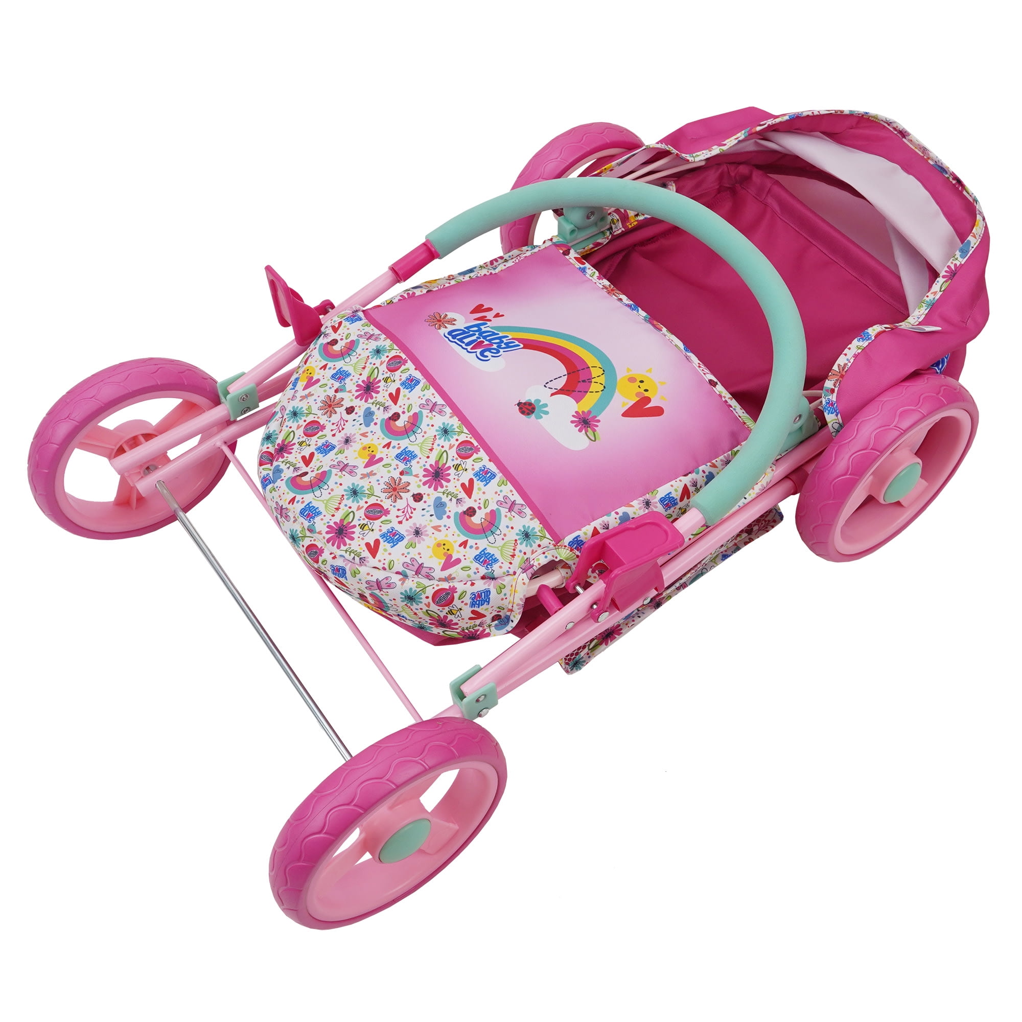 Baby Alive: Doll Stroller - Pink & Rainbow - Fits Dolls Up to 24,  Retractable Canopy, Safety Harness for Baby Doll, Two-Toned Handle &  Wheels