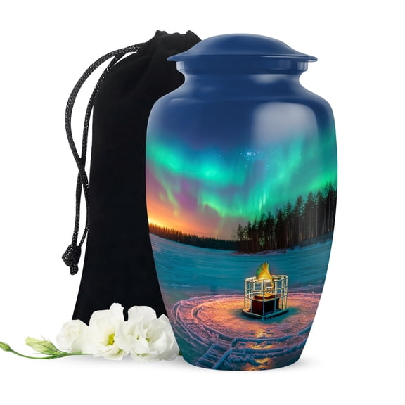 Gramophone Funeral Urn For Ashes For Women - Memorial Blue Urns For Adult Male Ashes - Large Cremation Urn For Mom & Dad - Decorative Burial Urns For Mother - 10 Inch