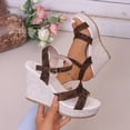 thumbnail image 5 of Espadrilles for Women Open Toe Platform Wedge Sandals Ankle Strap Slingback High Heels Nonslip Summer Dress Shoes Brown Size 9, 5 of 8