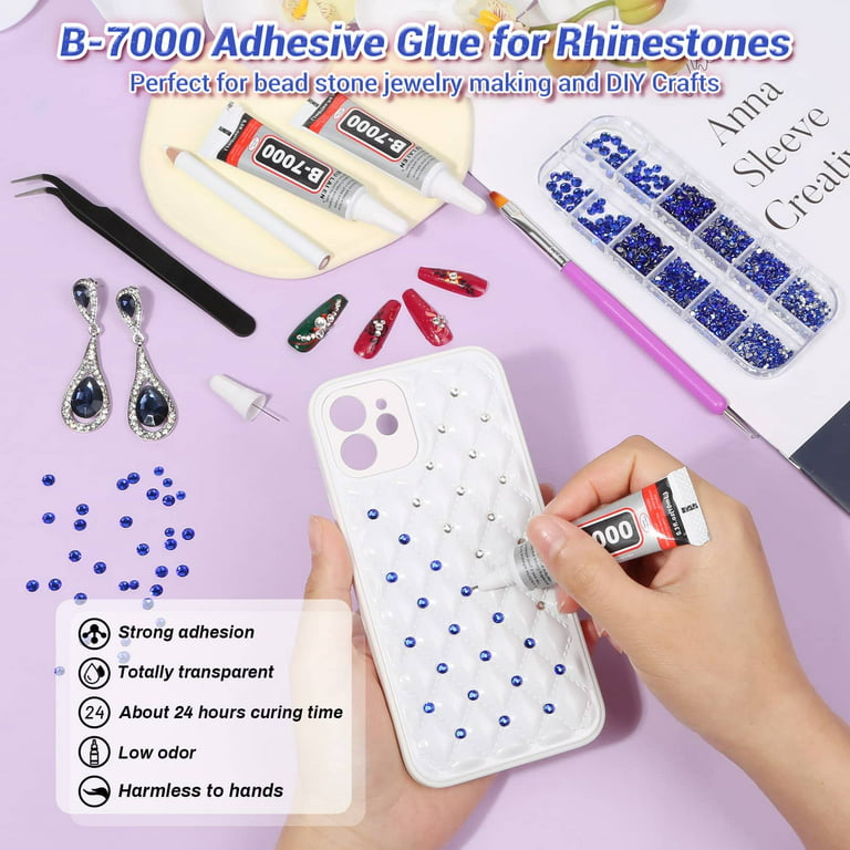 Rhinestones Glue for Fabric, 2100Pcs Craft Rhinestones Flatback with B7000  Glue Adhesive, Glass Gemstones with Tweezers for Bling Craft, Jewelry  Making, Makeup, Cloth Shoes and Nail Art 