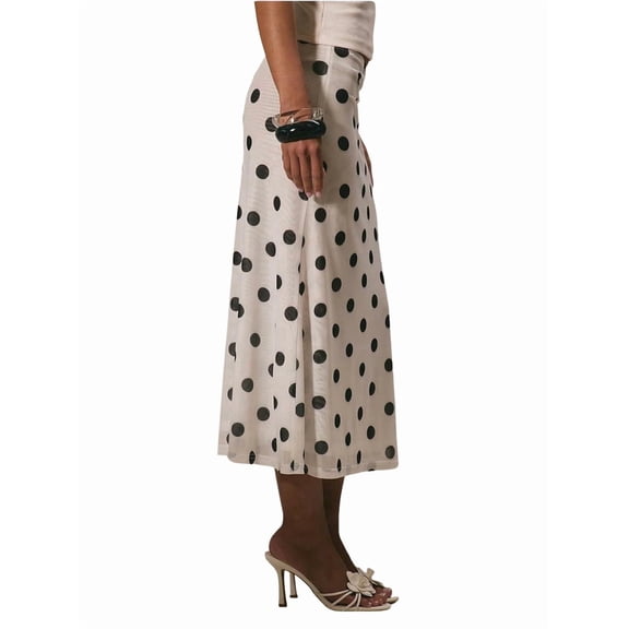 Women'S Polka Dots Midi Skirt Summer Mesh Flowy Long Skirts White L