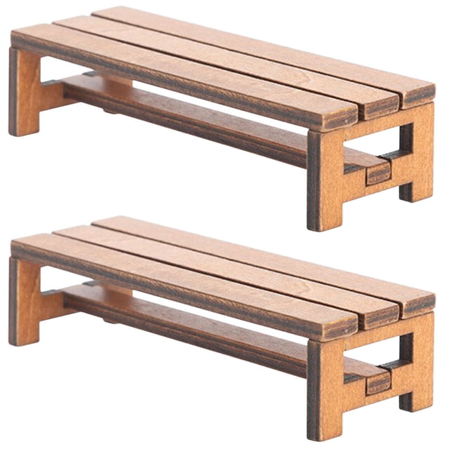 SHISUYAN 2Pcs Miniature Doll House Bench Mini Chair Model Park Bench Model Tiny Bench Furniture