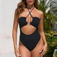 thumbnail image 2 of UTSJKR Women's One Piece Swimsuit Sexy Cutout Crisscross Halter Neck Bathing Suit Ribbed High Cut Swimwear Black M, 2 of 3