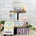 thumbnail image 4 of FENGGHAO Mothers Day Tiered Tray Decor Wood Mom Love Heart Sign Rustic Farmhouse Wooden Ornaments Spring Table Centerpiece Kitchen Decoration Gift, 4 of 5