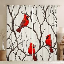 Feelyou Kawaii Winter Bird Blackout Curtains Set of 2 (52x84 Each), Jungle Branches Plant Window Curtains, Christmas Robin Curtains and Drapes, Curtains and Drapes Decor