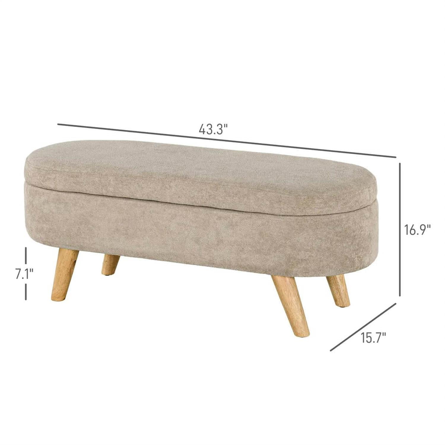 Demi Bonn 43" Upholstered Bed Bench with Wood Legs, Modern Ottoman Bench for Living Room, End of Bed Storage Footstool, Beige