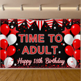 thumbnail image 6 of Red White Balloon Star Themed Happy 18th Birthday Banner, Time to Adult Backdrop Party Decorations Photography Props Decor Background for Birthday Party Celebration Event Photo Booth, 6 of 7