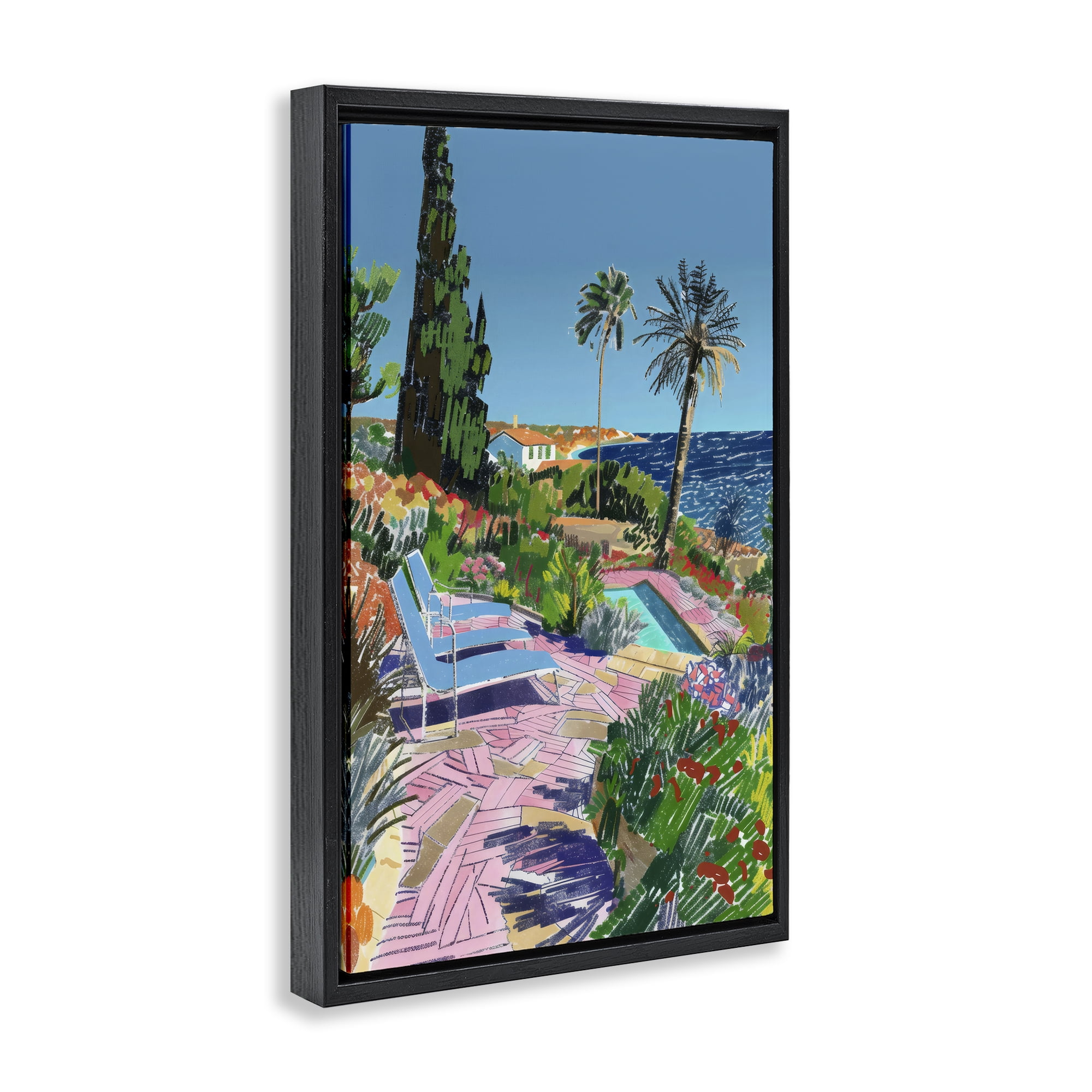 Stupell Industries Pool View to Ocean Black Framed Floater Canvas Wall Art, design by Creative Studio