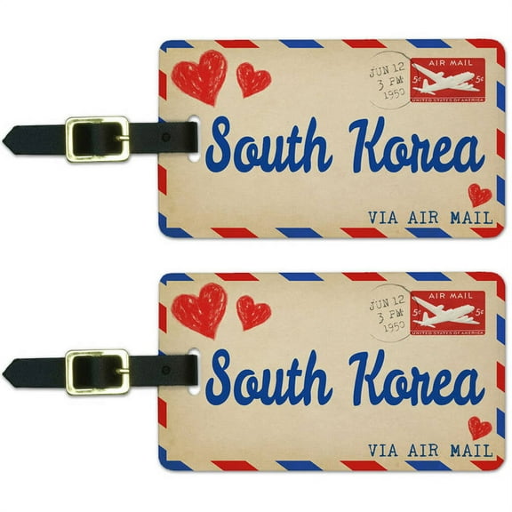 Air Mail Postcard Love for South Korea Luggage Suitcase ID Tags, Set of 2