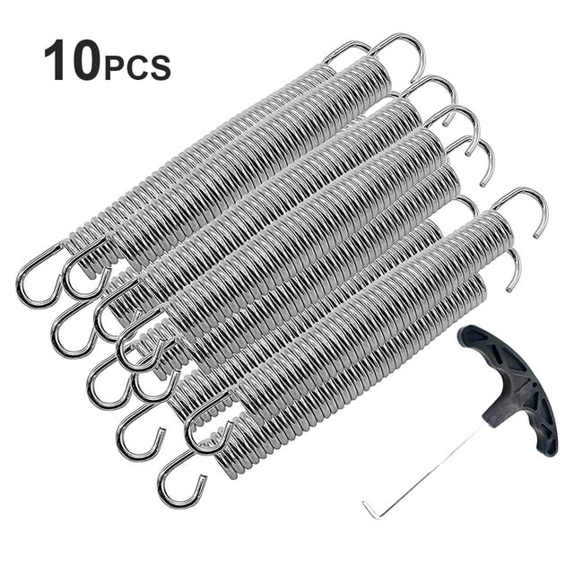 Lot de 10 Ressorts de Trampoline Rebond en Acier avec Ensemble de Ressorts 10 Pcs Ensemble de Crochets en T Trampolines Pièce de Rechange Accessoires d'Entretien