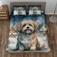thumbnail image 2 of Hello Winter Havanese Welcome Snowy Night Watercolor Vintage Quilt Bedding Set Havanese Dog Lover Gifts Idea 1 Blanket Bed Cover 2 Pillowcases - 01011, 2 of 5