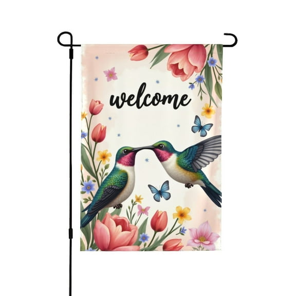 Spring Summer Hummingbirds Garden Flag Welcome For Outside Hummingbirds And Pink Flowers Digital Art 12×18 In Double Yard Flag Farmhouse Decoration Home Festival Gazebo Terrace Father's Day