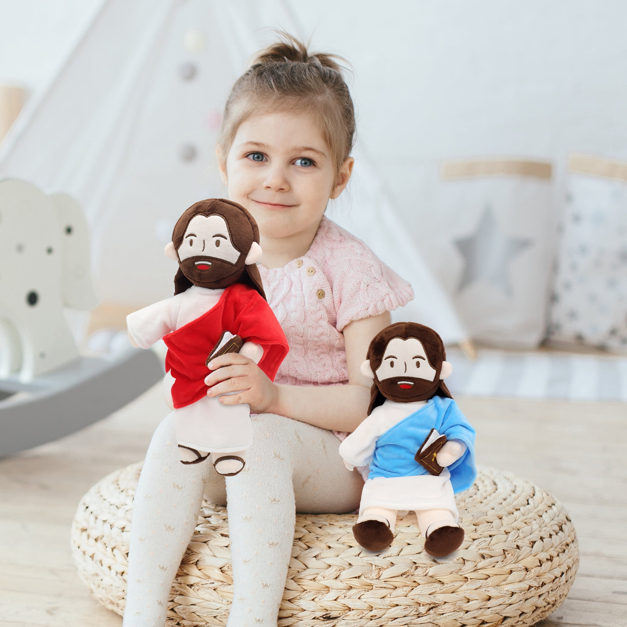 Jesus Plush Speaks 20 Of Jesus' Bible Verses And 3 Of Bible Music Jesus Doll Stuffed Animal To Teach Suitable For Church Sunday School Religious Easter-Red