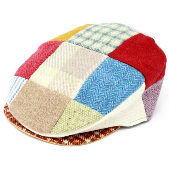 Hanna Hats Donegal Tweed Vintage Patchwork Flat Driving Cap 100% Wool Handcrafted in Ireland