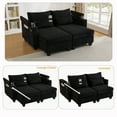 thumbnail image 3 of 63" Corduroy Convertible Chaise Lounge Loveseat with Storage, USB Ports & Lumbar Pillows,Black, 3 of 9
