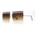 thumbnail image 2 of Rhinestone Argyle Pattern Jewel Rimless Oversize Rectangle Sunglasses Gold Brown, 2 of 4