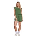thumbnail image 3 of AskLazy Women's 2 Piece Sets Casual Short Sleeve Crewneck Blouses Coordinated With Outfits Shorts Loungewear Tracksuit Set,Army Green,M, 3 of 11