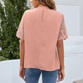 thumbnail image 2 of Camiseta de manga corta de encaje para mujer Blusa elegante de cuello redondo de color puro a la moda para citas Rosa M, 2 of 6