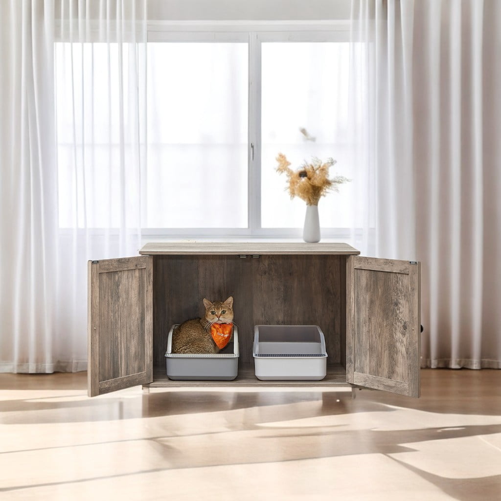 Heather Greige Cat Litter Box Enclosure. Doubles as indoor cat house & end table. Hidden design, sized 27.6 x 19.7 x 19.7 inches.