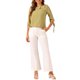 thumbnail image 2 of INSPIRAR CHIC Blusa de media manga con cuello fruncido y puntos de lunares para mujeres, color amarillo polvo, talla S, 2 of 6