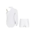 thumbnail image 2 of TiaoBug Kids Girls One Shoulder Long Sleeve Ruched Mesh Gymnastic Leotard Unitard Ballet Dance Outfit White 16, 2 of 5