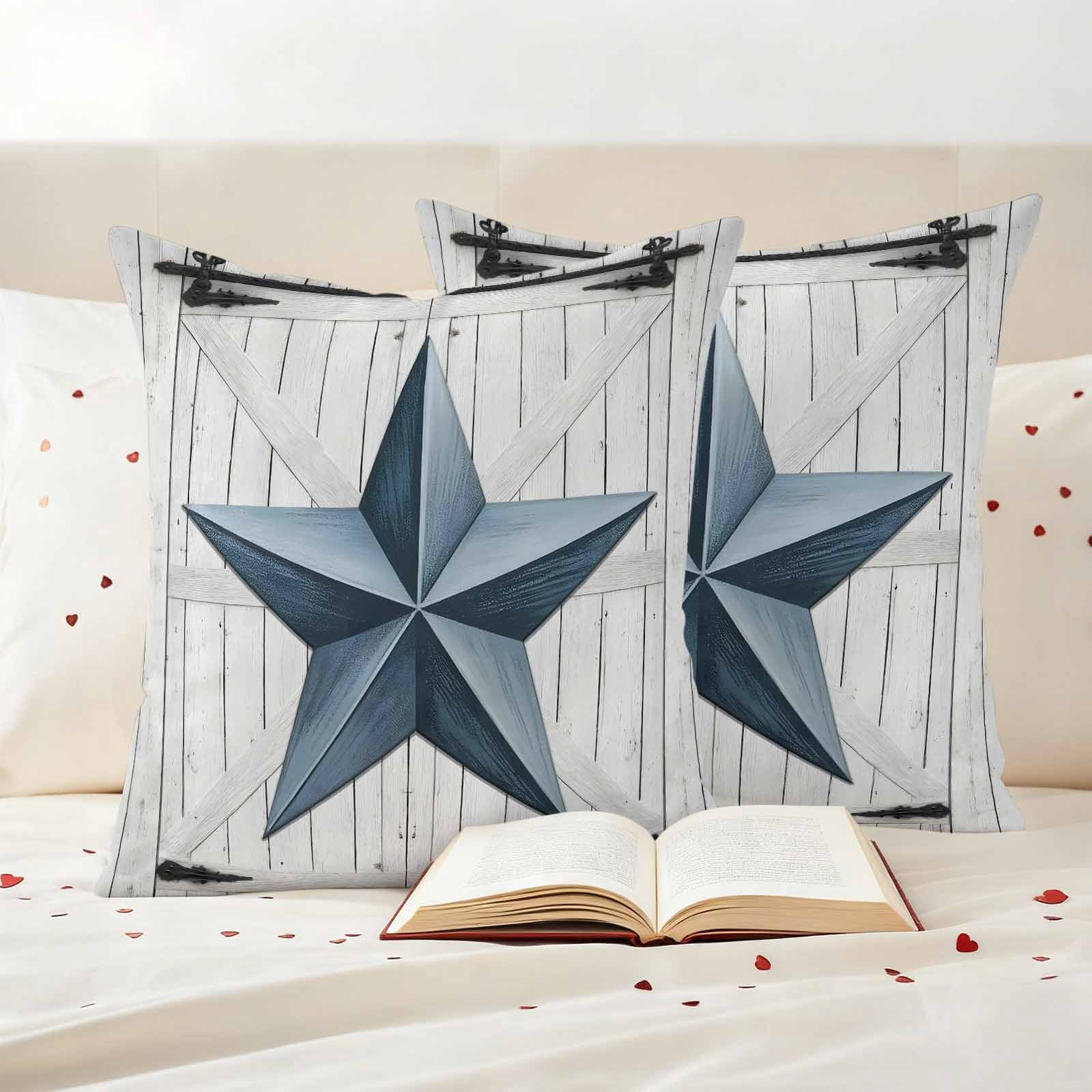 Texas Star Vintage Outdoor Waterproof Pillow Covers, Navy Blue Wooden Retro Decorative Square Throw Pillowcase Sofa Cushion Sham for Patio/Couch/Chair, 16"x16" 2 Pack