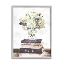 Stupell Industries Delicate White Florals on Parisian Bookstack Graphic Art Framed Art Print Wall Art, 24x30, By Ziwei Li