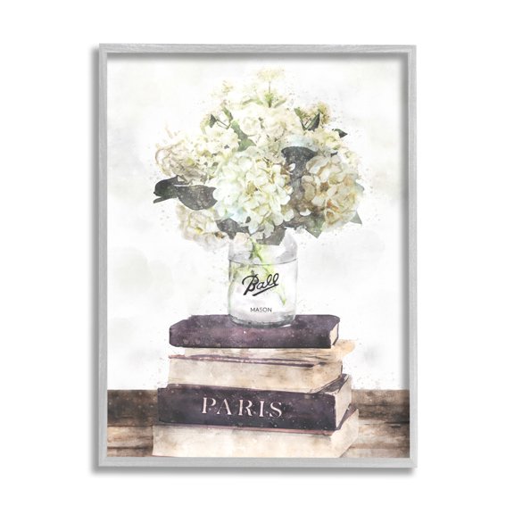Stupell Industries Delicate White Florals on Parisian Bookstack Graphic Art Framed Art Print Wall Art, 24x30, By Ziwei Li