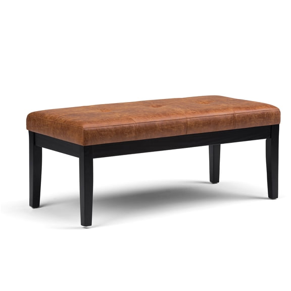 Tufted Ottoman Bench with Button-Tufted Detailing for Living Room, Dark Brown Faux Leather
