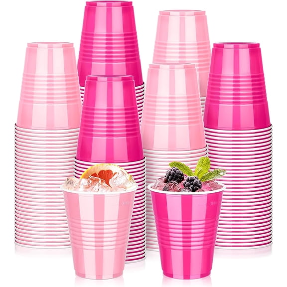 100 PCS 12 OZ Plastic Cups, Party Cups Light Pink and Hot Pink Cups Disposable Drinking Cup Bulk For Bachelor Party Valentine's Galentine's Day Wedding Birthday Picnic Festive Celebrations