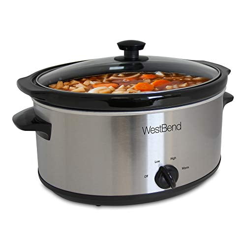 West Bend Mijoteuse Manuelle avec Récipient de Cuisson en Céramique Ovale et Couvercle en Verre Certifié, 6-Quart, Argent