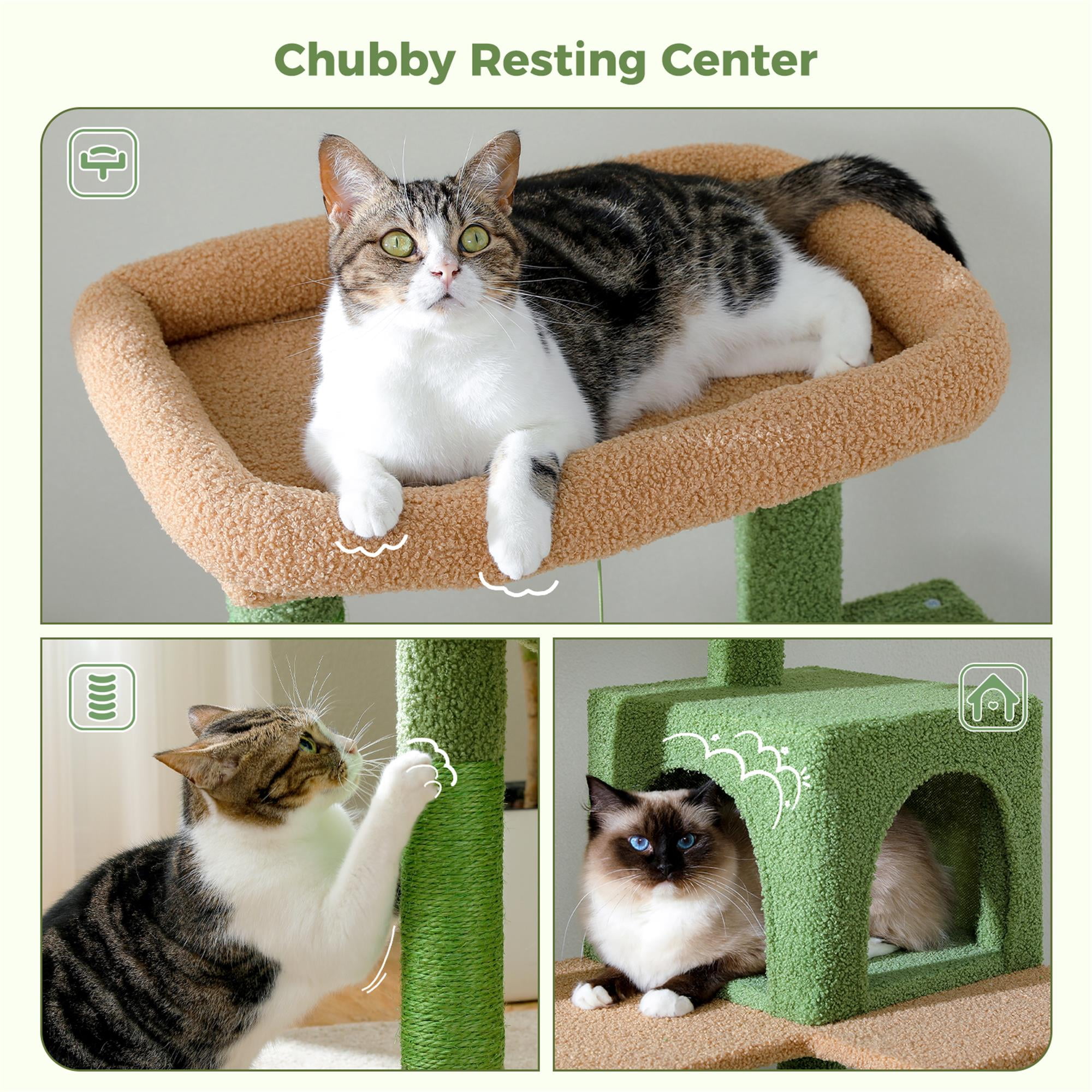 Kadyn 56" Wood Cat Tree Tower for Large Cats, Cat Tree House for Indoor Cats with Cozy Cat Condo, Super Large Hammock and Plush Perches, Dark Gray