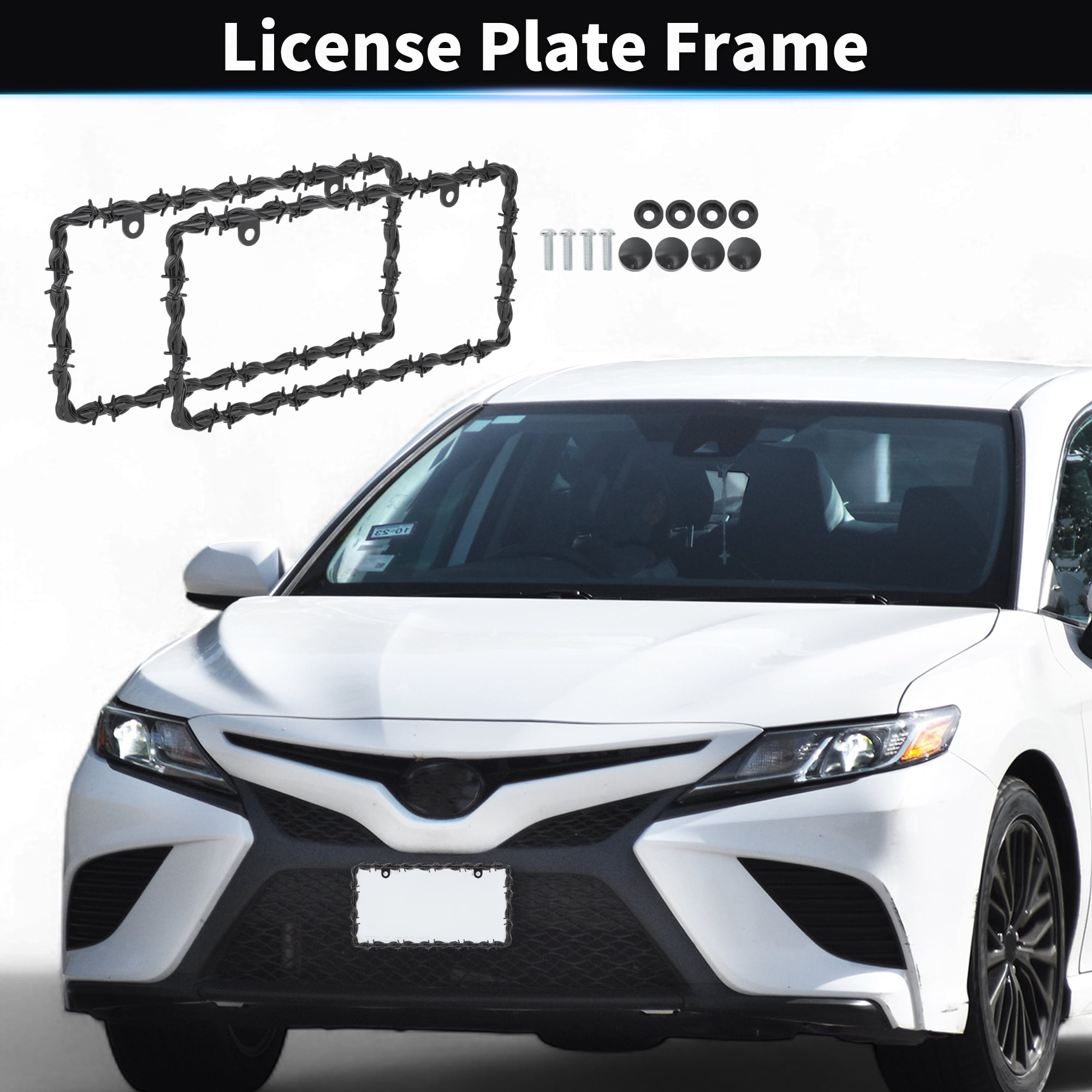 Unique Bargains Universal Barbed Wire Design License Plate Frame with Screws for Cars
