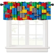 Building Blocks Valance Curtain Themed Digital Design Toy Dotted Matching Rectangles Print Rod Pocket Valance Window Treatments Short Curtains for Kitchen Living Room Decor 54x18inch