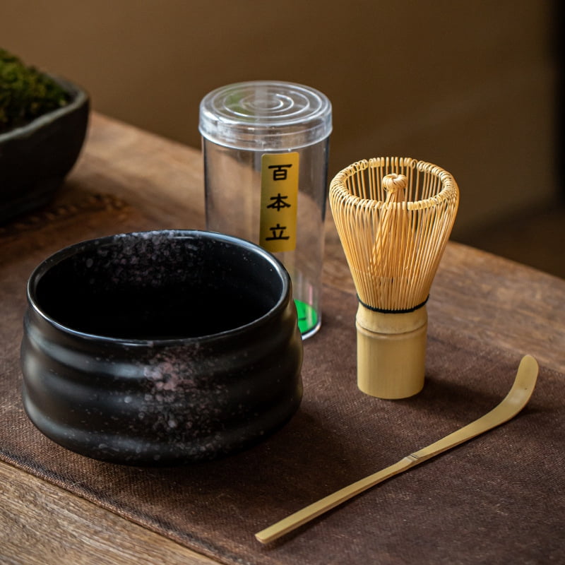 Japanese Brown Rust Blue Matcha Cup Bowl Bamboo Scoop 80 Whisk Tea Ceremony Set 