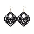 thumbnail image 6 of Floral Lattice Wood Statement Earrings Bohemia Hollow Wood Fashion Women Jewelry, 6 of 9