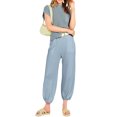 thumbnail image 4 of Lucakuins - Conjunto de pantalones para mujer, camiseta de manga corta con cuello redondo y pantalones largos, atuendo de verano Lucakuins  moda, 4 of 9