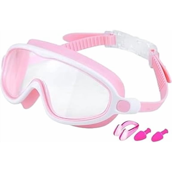 Clip-On Swim Goggles, Goggles with Nose Cover, Kids Goggles for Swimming 2-12, Anti-Fog Anti-UV Wide View(M)