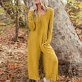 thumbnail image 4 of Diufon Jumpsuits for Women Solid Color Wide Leg Palazzo Long Sleeve Button Down Rompers with Pockets, 4 of 7
