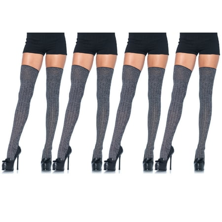 Leg Avenue Women's Heather Rib Knit Thigh Highs, Grey, One Size, 4-Pair