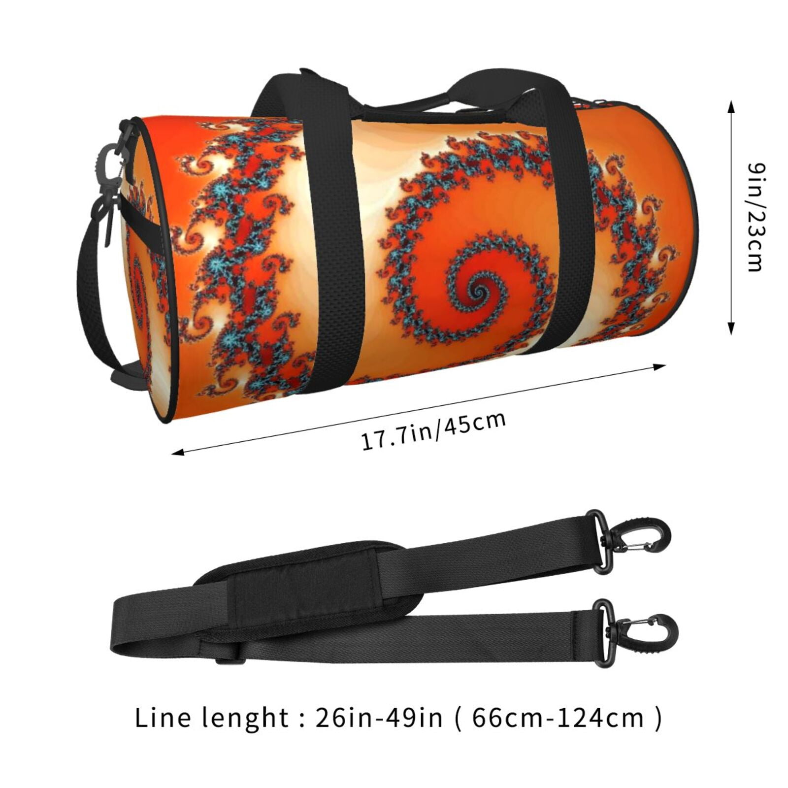 Hirioo Orange Rotating for Round Large Capacity Travel Luggage Bag Weekend Getaway Bag for Gym Beach Swim Bag Men Women