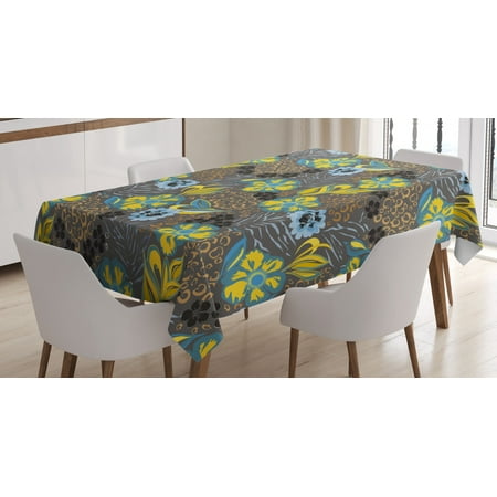 

Abstract Tablecloth Charcoal Grey Background Image with Floral Flowers and Circled Detailed Artwork Rectangular Table Cover for Dining Room Kitchen 60 X 90 Inches Muticolor by Ambesonne