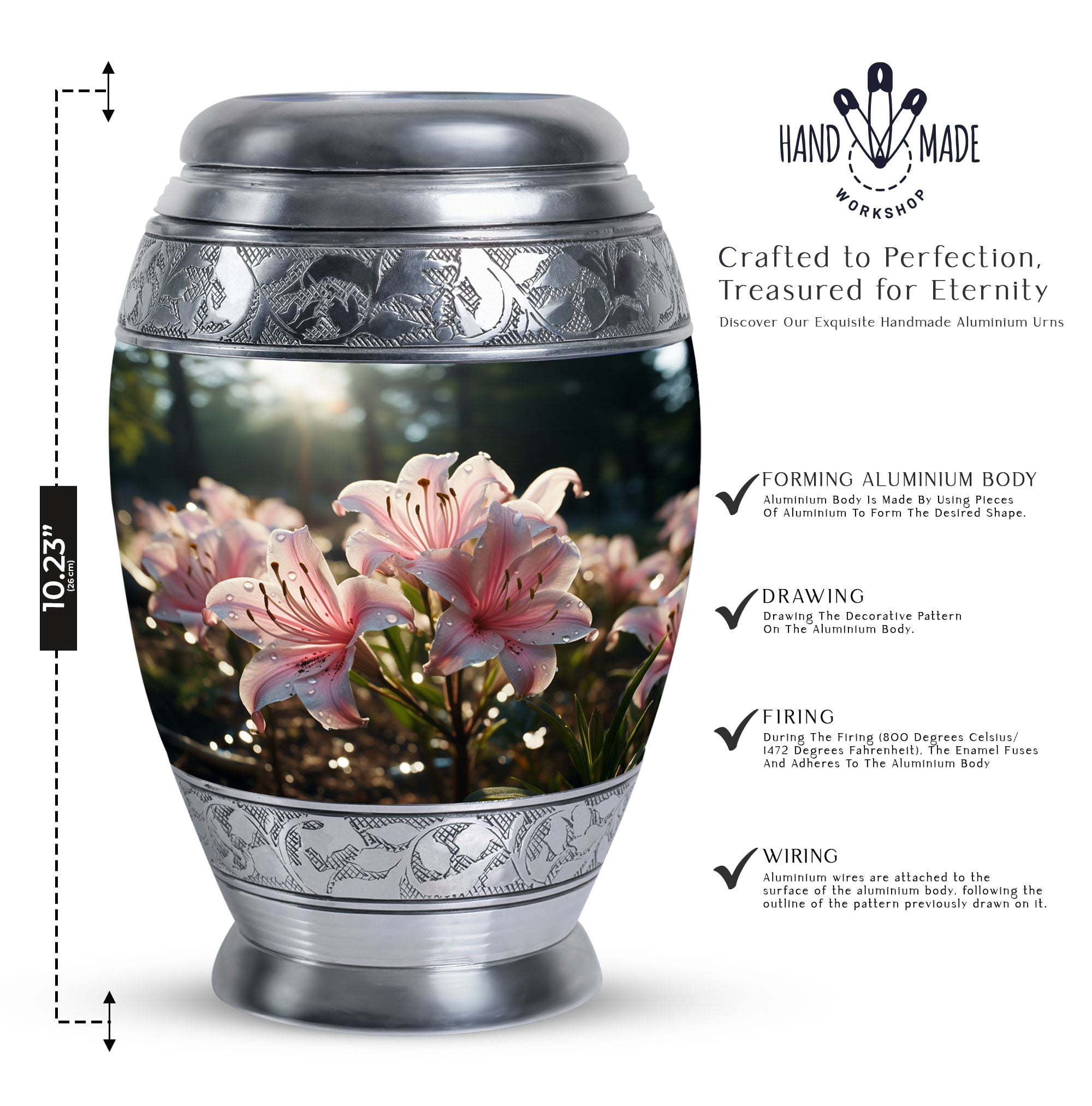 Cremation Pink Lilly Urns, Decorative Urn For Ashes For Women, Cremation Urns For Men, Memorial Urns For Human Ashes, Urn For Burial, Funeral Cremation Urn, Large Urns For Human Ashes Adult 10inch
