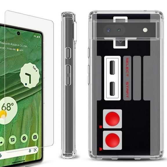 Shockproof Bumper Phone Case for Google Pixel 6a, with Tempered Glass Screen Protector, by OneToughShield ® - Game Controller