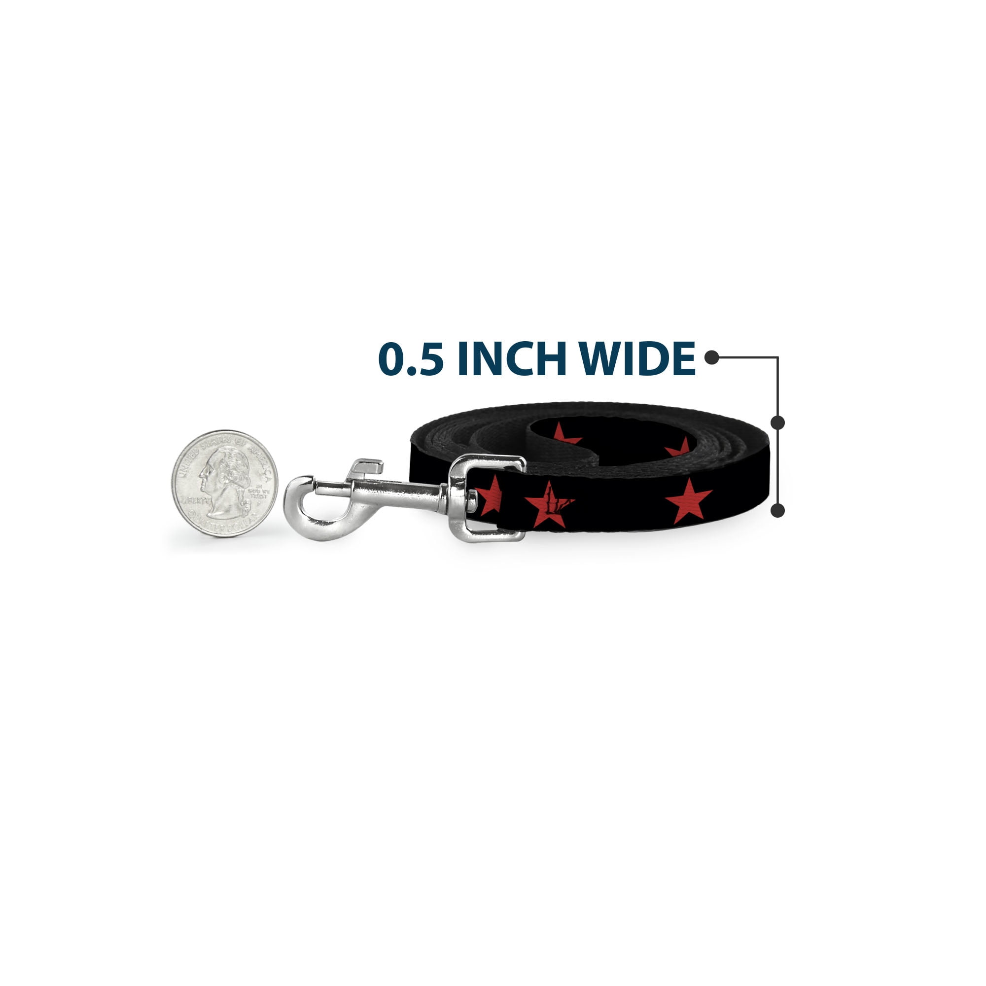 Buckle-Down Pet Leash, Dog Leash, Star Black Red, 6 Feet Long 1.0 Inch Wide