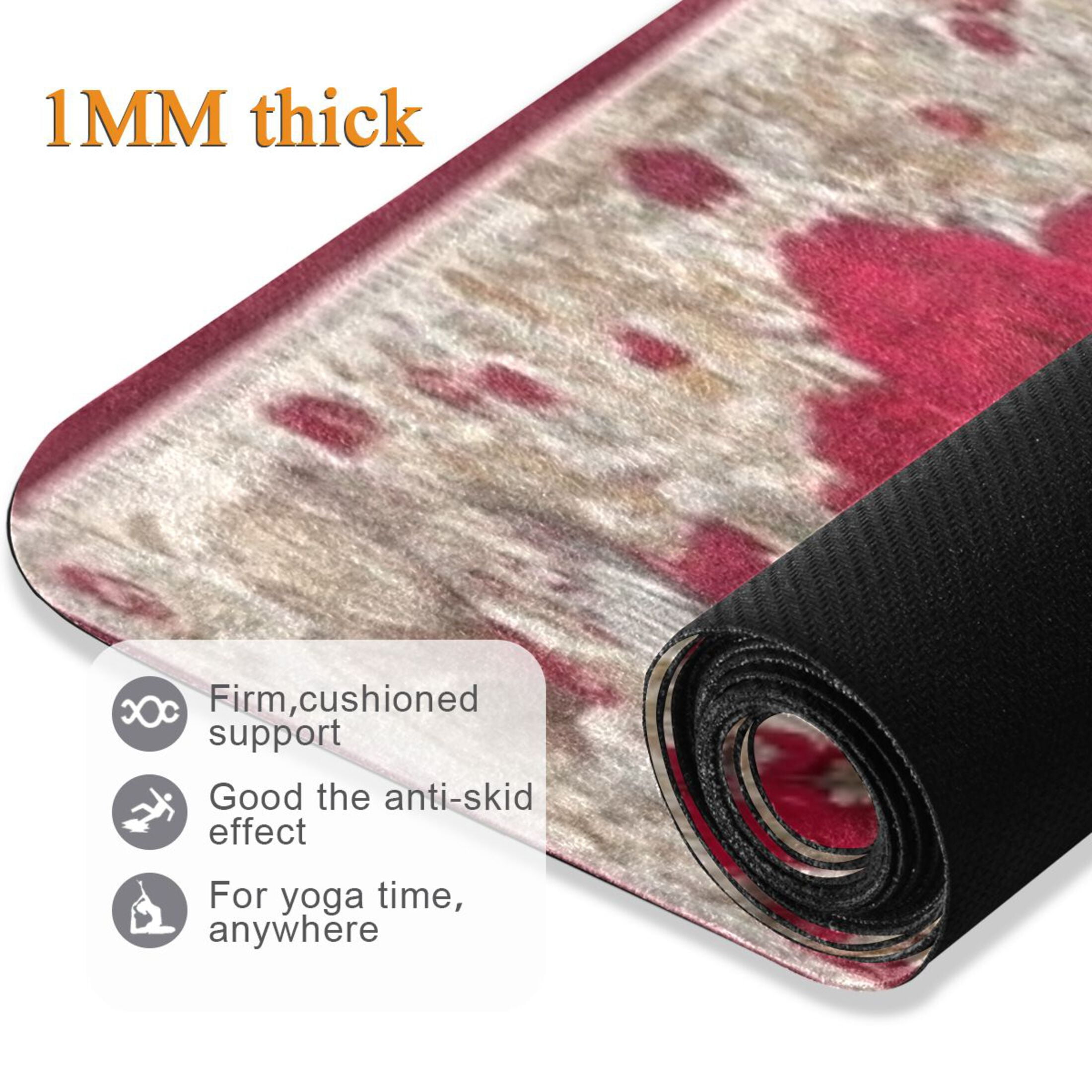 BZSMCE Yoga Mat Women Fitness Mat Symmetric Rose Butterflies Pattern